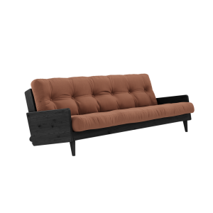 Canapea Extensibila 3 locuri, stofa si cadru lemn de pin, Indie Black Clay Brown, l200xA100xH78 cm