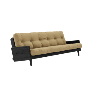 Canapea Extensibila 3 locuri, stofa si cadru lemn de pin, Indie Black Wheat Beige, l200xA100xH78 cm