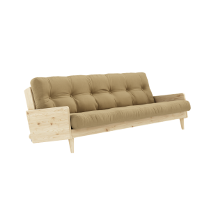 Canapea Extensibila 3 locuri, stofa si cadru lemn de pin, Indie Natural Wheat Beige, l200xA100xH78 cm