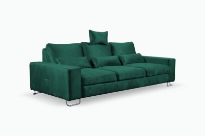 Canapea Extensibila, 3 Locuri, tapitata cu stofa, Tetiera si Perne Incluse, Aster Verde, l261xA116xH77-107 cm