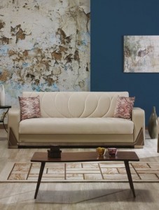 Canapea extensibila cu lada de depozitare, 3 locuri Bugatti K1, l230xA80xH90 cm-Crem