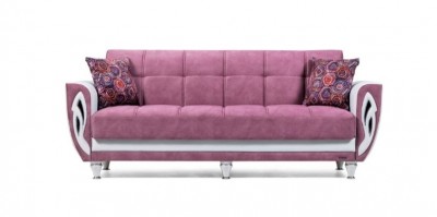 Canapea extensibila cu lada de depozitare, 3 locuri Domino Roz K3, l230xA85xH95 cm