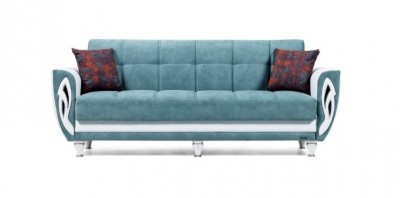 Canapea extensibila cu lada de depozitare, 3 locuri Domino Turcoaz K4, l230xA85xH95 cm