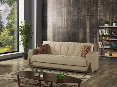 Canapea extensibila cu lada de depozitare, tapitata cu stofa 3 locuri Bugatti Crem, l230xA80xH90 cm