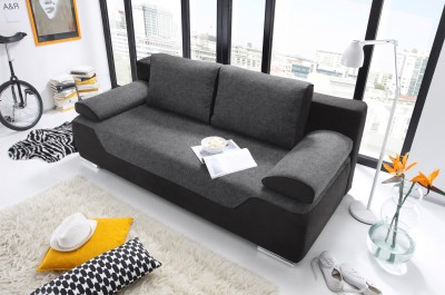 Canapea extensibila cu lada de depozitare, tapitata cu stofa, 3 locuri, Cleopatra 2 Antracit / Negru, l200xA94xH88 cm