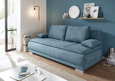 Canapea extensibila cu lada de depozitare, tapitata cu stofa, 3 locuri, Eliana Albastru, l208xA105xH93 cm