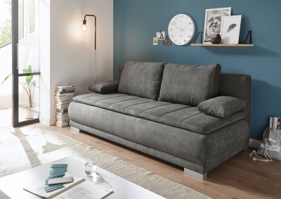 Canapea extensibila cu lada de depozitare, tapitata cu stofa, 3 locuri, Eliana Gri, l208xA105xH93 cm