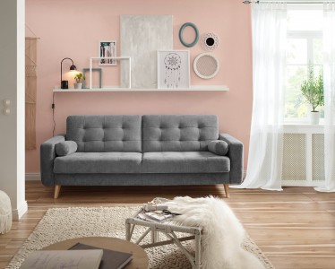 Canapea extensibila cu lada de depozitare, tapitata cu stofa, 3 locuri, Ford II Gri Inchis, l222xA90xH86 cm