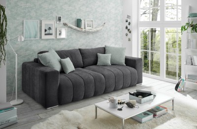 Canapea extensibila cu lada de depozitare, tapitata cu stofa, 3 locuri, Tris Grafit, l250xA115xH87 cm