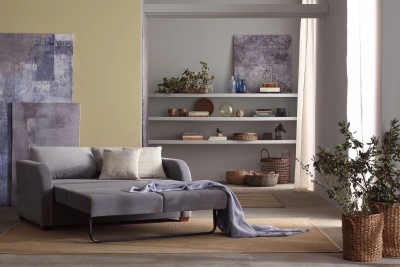 Canapea extensibila tapitata cu stofa, 2 locuri Marvin Velvet Gri, l160xA82xH98 cm