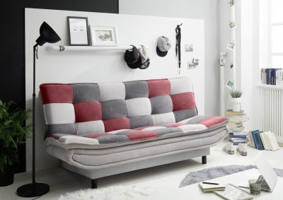 Canapea extensibila tapitata cu stofa, 3 locuri Patris Patch Gri / Bordeaux, l188xA89xH90 cm