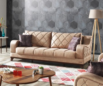 Canapea extensibila tapitata cu stofa, 3 locuri Woody Maro deschis K1, l225xA102xH82 cm