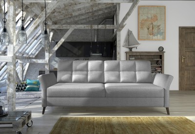 Canapea Fago Evolution 15 Extensibila cu Arcuri Ondulate si Spuma Poliuretanica N30/T-24, 3 Locuri, Suprafata de Dormit 201x144 cm, tapitata cu Stofa, cu Lada de Depozitare, Perne Incluse, l236xA99xH89 cm