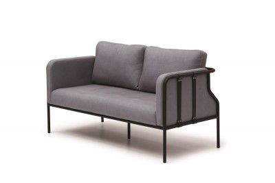 Canapea Fixa, 2 Locuri, tapitata cu stofa si piele ecologica, Belty Gri / Negru, l152xA70xH80 cm