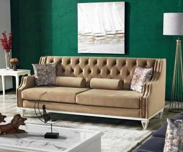 Canapea fixa tapitata, 3 locuri Kenzi Auriu K1, l216xA98xH90 cm