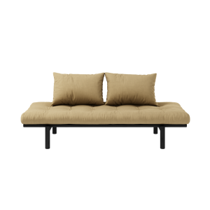 Canapea Fixa 3 locuri, stofa si cadru lemn de pin, Pace Day-Bed Black Wheat Beige, l200xA75xH37 cm