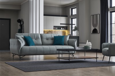 Canapea fixa cu mecanism Relax, tapitata cu stofa 3 locuri Colin Petrol, l220xA102xH89 cm