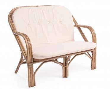 Canapea fixa pentru gradina / terasa, din ratan, cu perne detasabile tapitate cu stofa, 2 locuri, New Golf Natural, l111xA80xH89 cm