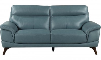 Canapea fixa tapitata cu piele ecologica, 3 locuri Cosimo Blue, l207xA97xH95 cm