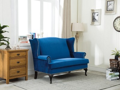 Canapea fixa tapitata cu stofa, 2 locuri Benard II Velvet Albastru inchis, l143xA93xH103 cm