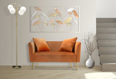 Canapea fixa tapitata cu stofa, 2 locuri Bucharest Velvet Portocaliu, l127xA74xH71 cm