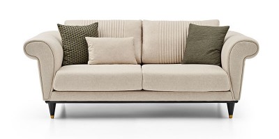 Canapea fixa tapitata cu piele ecologica, 2 locuri, Lorenta Bej, l208xA98xH84 cm