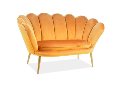 Canapea fixa tapitata cu stofa, 2 locuri Maggie II Velvet Curry / Auriu, l152xA85xH87 cm