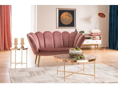 Canapea fixa tapitata cu stofa, 2 locuri Maggie II Velvet Roz / Auriu, l152xA85xH87 cm