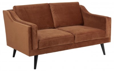 Canapea fixa tapitata cu stofa, 2 locuri Montreal Velvet Caramiziu / Negru, l151xA88xH82 cm