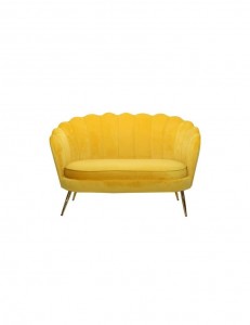 Canapea fixa tapitata cu stofa, 2 locuri Shell Velvet Galben / Auriu, l132xA72xH74 cm