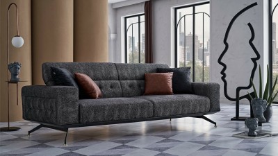 Canapea fixa tapitata cu stofa, 3 locuri Matilda Grafit, l244xA105xH74 cm