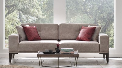 Canapea fixa tapitata cu stofa, 3 locuri Nadia Gri, l222xA86xH81 cm