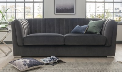 Canapea fixa tapitata cu stofa, 3 locuri Upton Grande Dark Grey, l220xA90xH80 cm