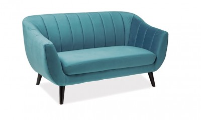 Canapea fixa tapitata cu stofa, Elliette 2 Velvet Turquoise, l156xA57xH83 cm