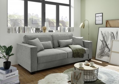 Canapea Melina Thor 10 Extensibila cu Arcuri Elicoidale si Spuma Poliuretanica, 3 Locuri, Suprafata de Dormit 198x165 cm, tapitata cu Stofa, cu Lada de Depozitare, Perne Incluse, l232xA115xH92 cm