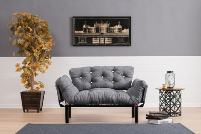 Canapea pentru terasa, stofa si cadru metalic, 2 locuri Nita Gri, l155xA70xH85 cm