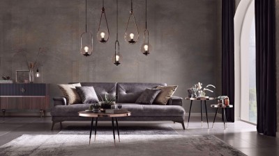 Canapea tapitata cu stofa, 3 locuri, cu functie sleep pentru 1 persoana Monarch Gri, l240xA110xH85 cm