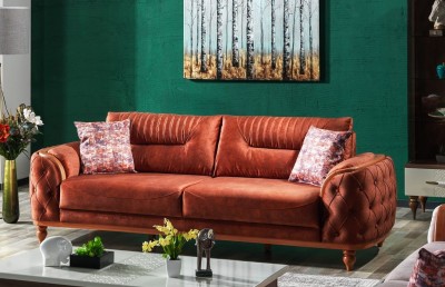 Canapea tapitata cu stofa, 3 locuri, cu functie sleep pentru 1 persoana Zenit Caramiziu K1, l248xA96xH85 cm