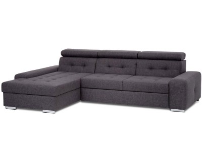 Coltar tapitat extensibil Napoli Grigio cu sezlong pe partea stanga