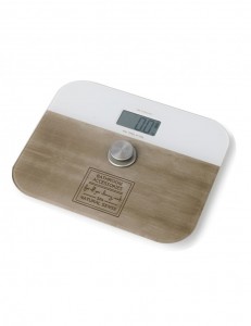 Cantar de baie digital fara baterii, 150 kg, Scales Alb / Maro