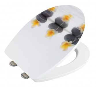 Capac toaleta din duroplast, Stones and Flowers Alb, l38,8xA45 cm