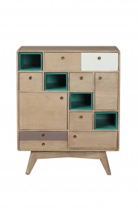 Cabinet din lemn, cu 7 sertare si 3 usi Play Light Natural, l79xA40xH97,5 cm