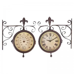 Ceas de perete cu termometru pentru exterior, Stationclock Maro, L25xl8,7xH28,5 cm