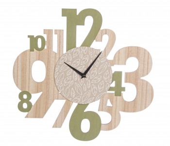 Ceas de perete Leaves Natural / Verde, L43,5xl40 cm