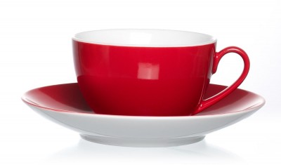 Set cesti si farfurioare Doppio Red, Flirt, 180 ml, 6 piese