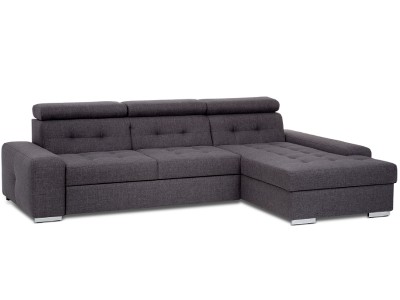 Coltar tapitat extensibil Napoli Grigio cu sezlong pe partea dreapta