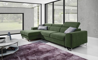 Coltar Astino Small Deluxe Cypress 16 Extensibil cu Arcuri Ondulate si Spuma Poliuretanica, Sezlong pe Stanga, Suprafata de Dormit 225x123 cm, tapitat cu Stofa, cu Lada de Depozitare, Tetiere Reglabile, l280xA170xH77-95 cm