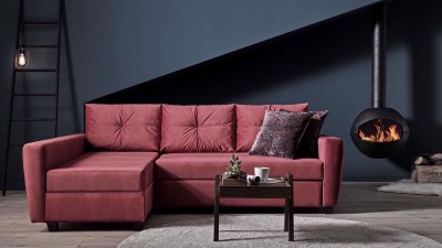 Coltar extensibil cu lada de depozitare, cu sezlong pe stanga Matera Burgundy, l232xA149xH81 cm