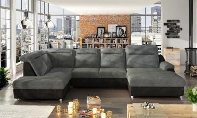 Coltar extensibil cu lada de depozitare, cu sezlong pe stanga Monero XL, L363xA223xH103 cm