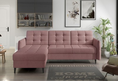 Coltar extensibil cu lada de depozitare, universal (pe stanga sau pe dreapta), tapitat cu stofa Noti Coral, l228xA162xH86 cm